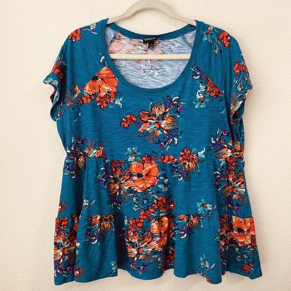 torrid Tops - Torrid Shirt Womens Size 1X Floral Teal Peplum Cropped